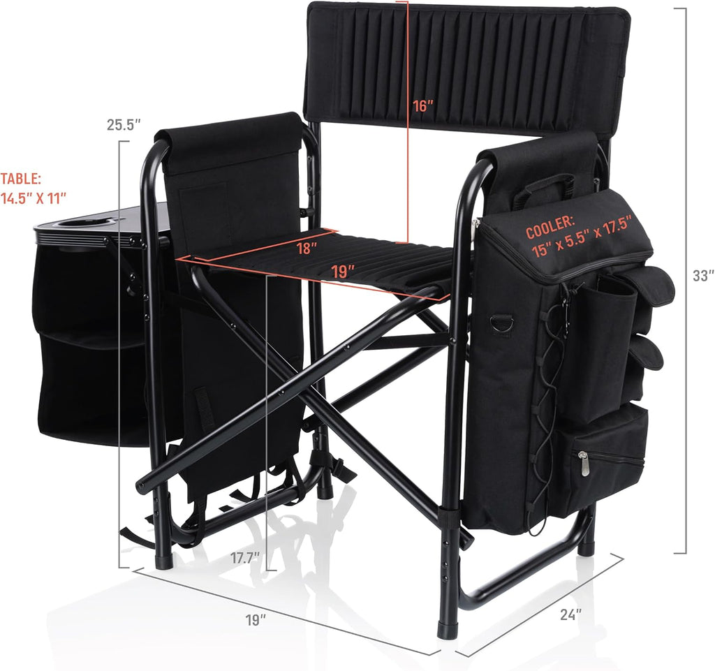 Picnic TIME Fusion Camping Chair with Side Table and Soft Cooler, Outdoor Foldable Padded Camping Chairs with Shelves, Pockets, & Cup Holder for Lawn, Beach, & Sports Use for Adults, (Matte Black)