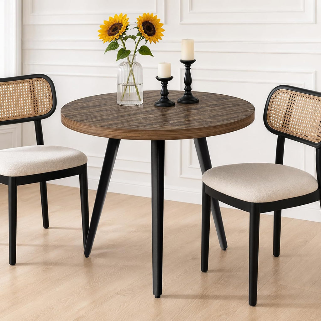 Round Dining Table, Small Dining Table for 2, 31.5' Round Table, Mid-Century Modern Kitchen Table with 1.4' Thickness Wood Grain Tabletop for or Small Space, Dining Room, Kitchen, UG Rustic Brown