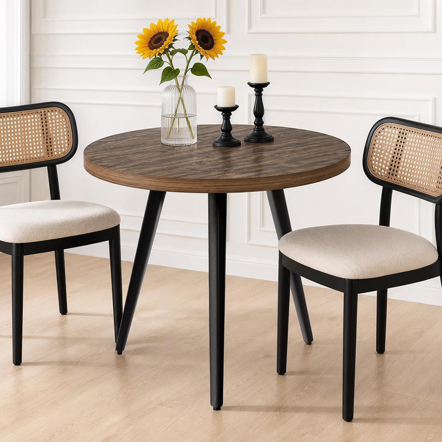 Round Dining Table, Small Dining Table for 2, 31.5' Round Table, Mid-Century Modern Kitchen Table with 1.4' Thickness Wood Grain Tabletop for or Small Space, Dining Room, Kitchen, UG Rustic Brown