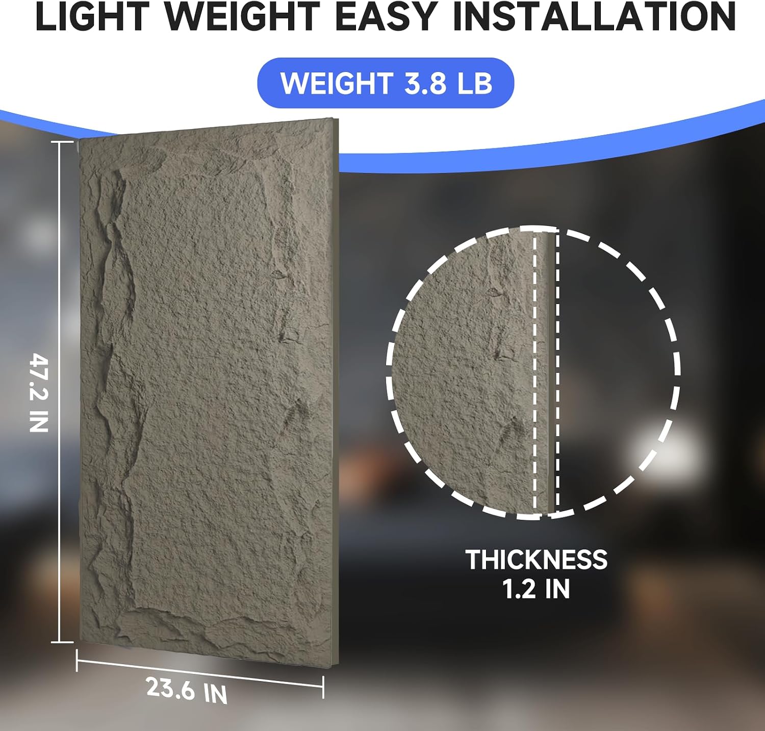 Stone 3D Wall Panels,4-Pack PU Wall Panels, 23.6'*47.2' Wall Paneling for Interior Wall Decor, Faux Stone Wall Panel for Accent Wall Decor, Sophisticated & Stylish 3D Wall Decor(Cement Grey)