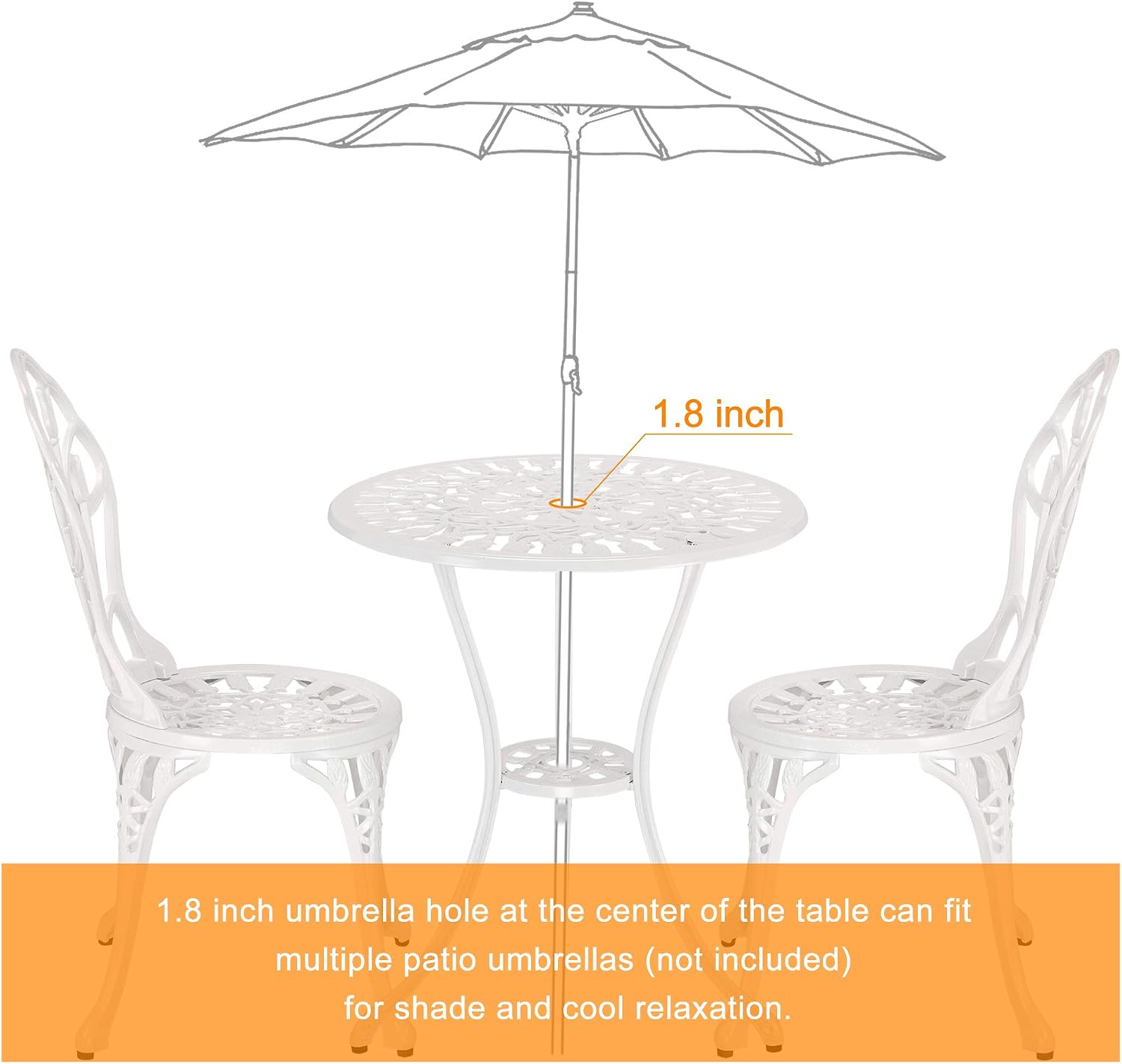 HOMEFUN Bistro Table and Chairs Set of 2 Outdoor 3 Piece Patio Set Tulip Pattern Cast Aluminum Bistro for Garden Balcony, Durable Rust All-Weather Resistance (White)