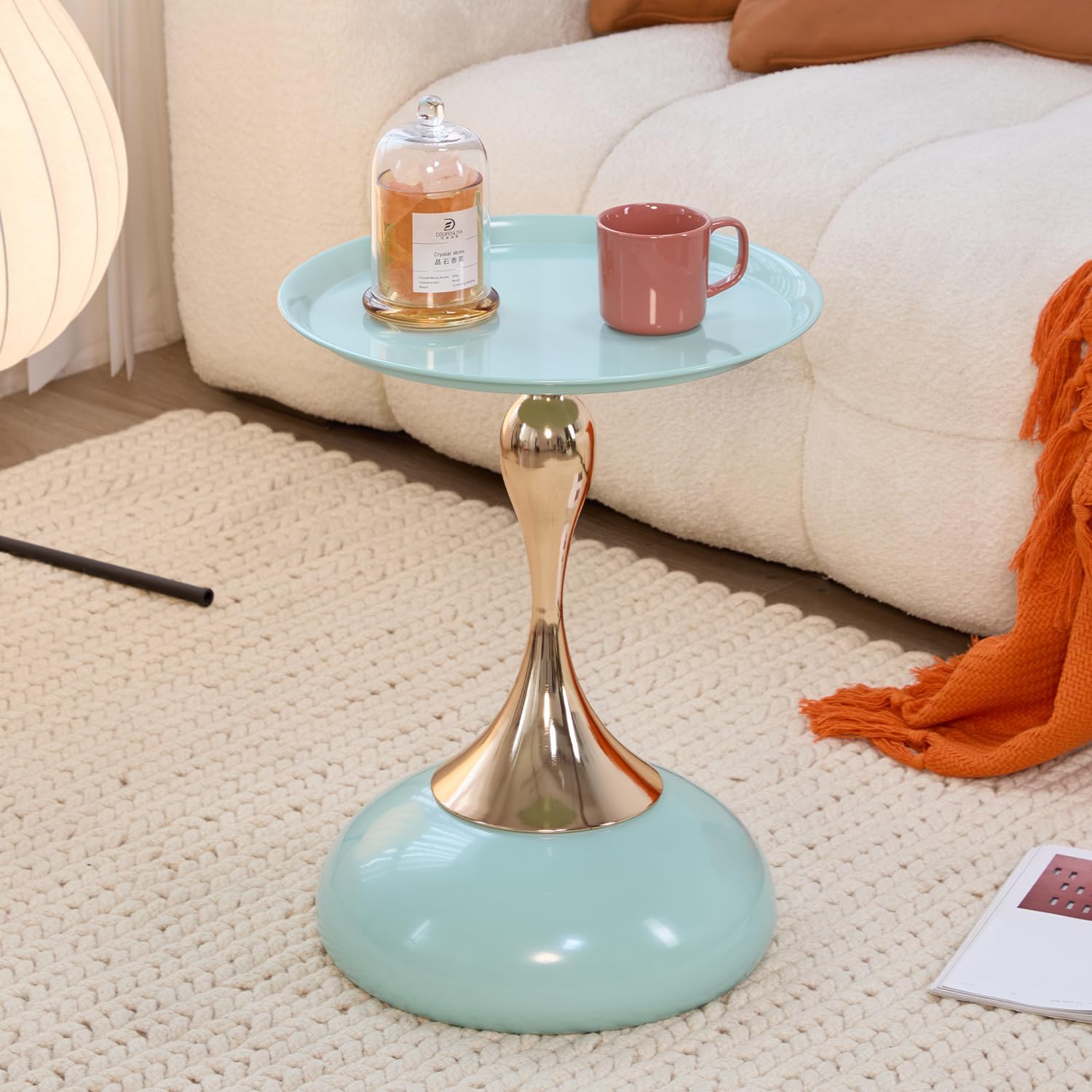 2-Pack Light Green Sleek Hourglass Side Table - Modern Stylish Accent Table with Glossy Finish & Metallic Detail - Ideal Decor for Living Room, Bedroom & Home Spaces