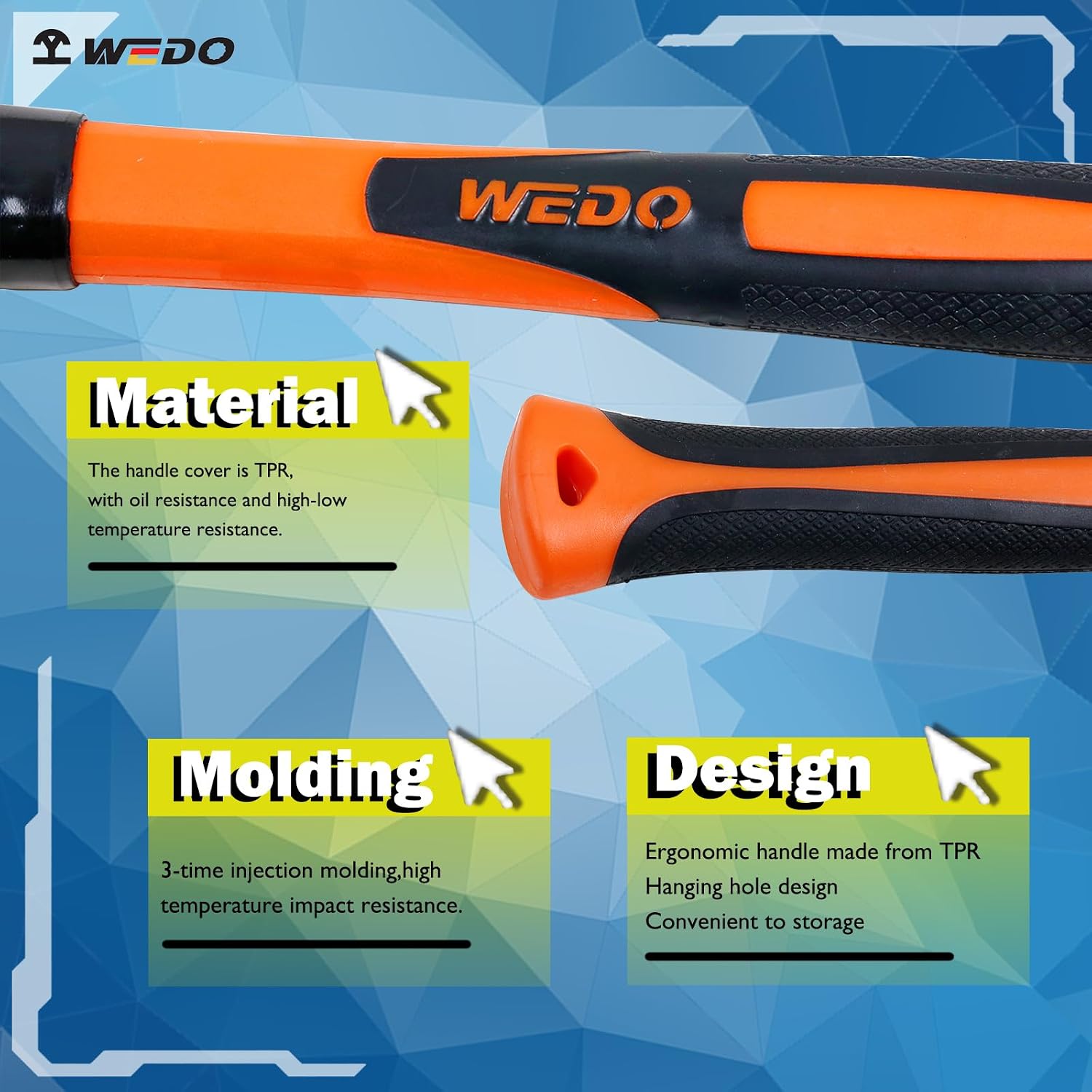WEDO 2PCS Sledge Hammer,1lb+2lb,500g+1000g Brass Head,Shock Absorption Fiberglass Handle, Brass Hammer Set German Type,One-time Die-forged,Corrosion Resistant, DIN Standard