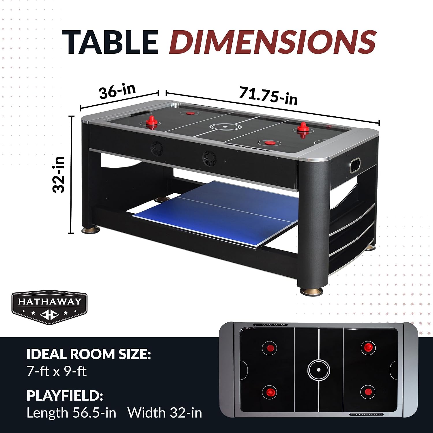 Hathaway Triple Threat Multi Game Table – Space-Saving Rotating Playfield for 6ft Pool Table, Air Hockey Table, & Table Tennis - 3 in 1 Game Table with Complete Accessories & Display Rack