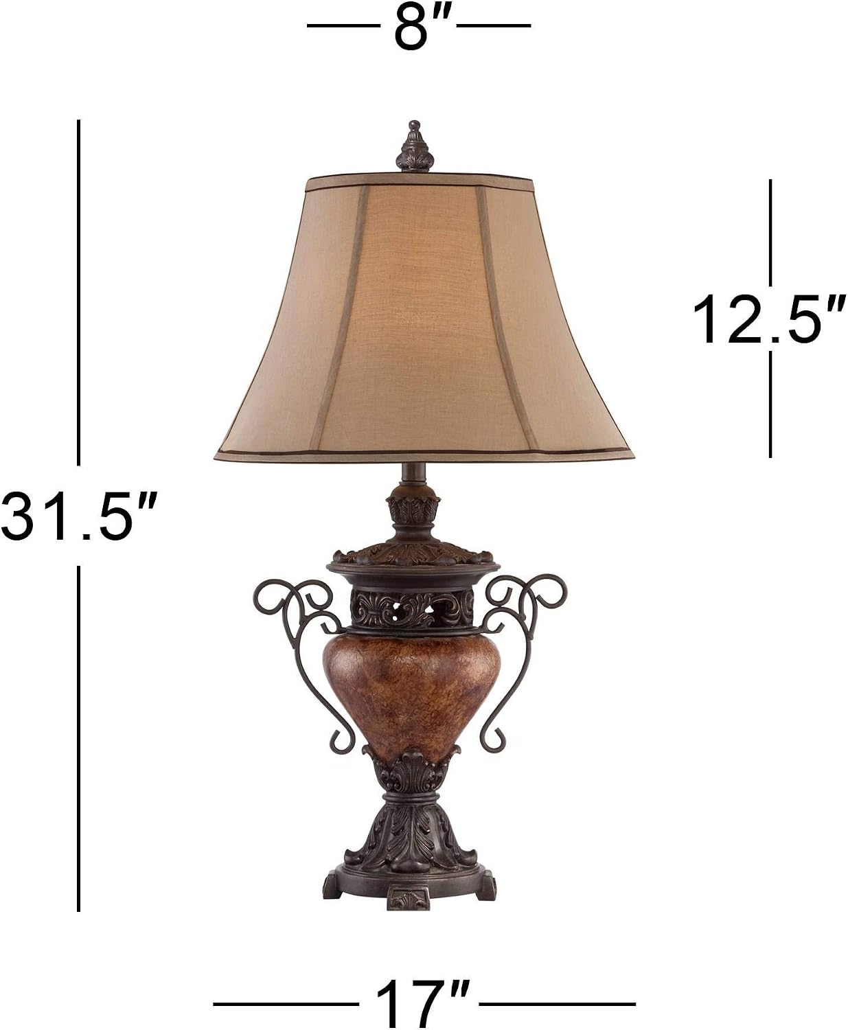 Regency Hill Bronze Crackle 31 1/2' Tall Large Urn Traditional End Table Lamps Set of 2 Brown Living Room Bedroom Bedside Nightstand House Office Home Reading Kitchen Entryway Console