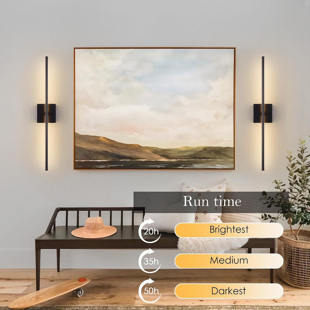 KARTOOSH 28.3 Inch 9 RGB Color Battery Operated Wireless Wall Sconces Set of Two, with Remote, Dimmable, Warm/Natural White/Daylight, Rotatable, LED Wall Light for Living Room, Bedroom, Black