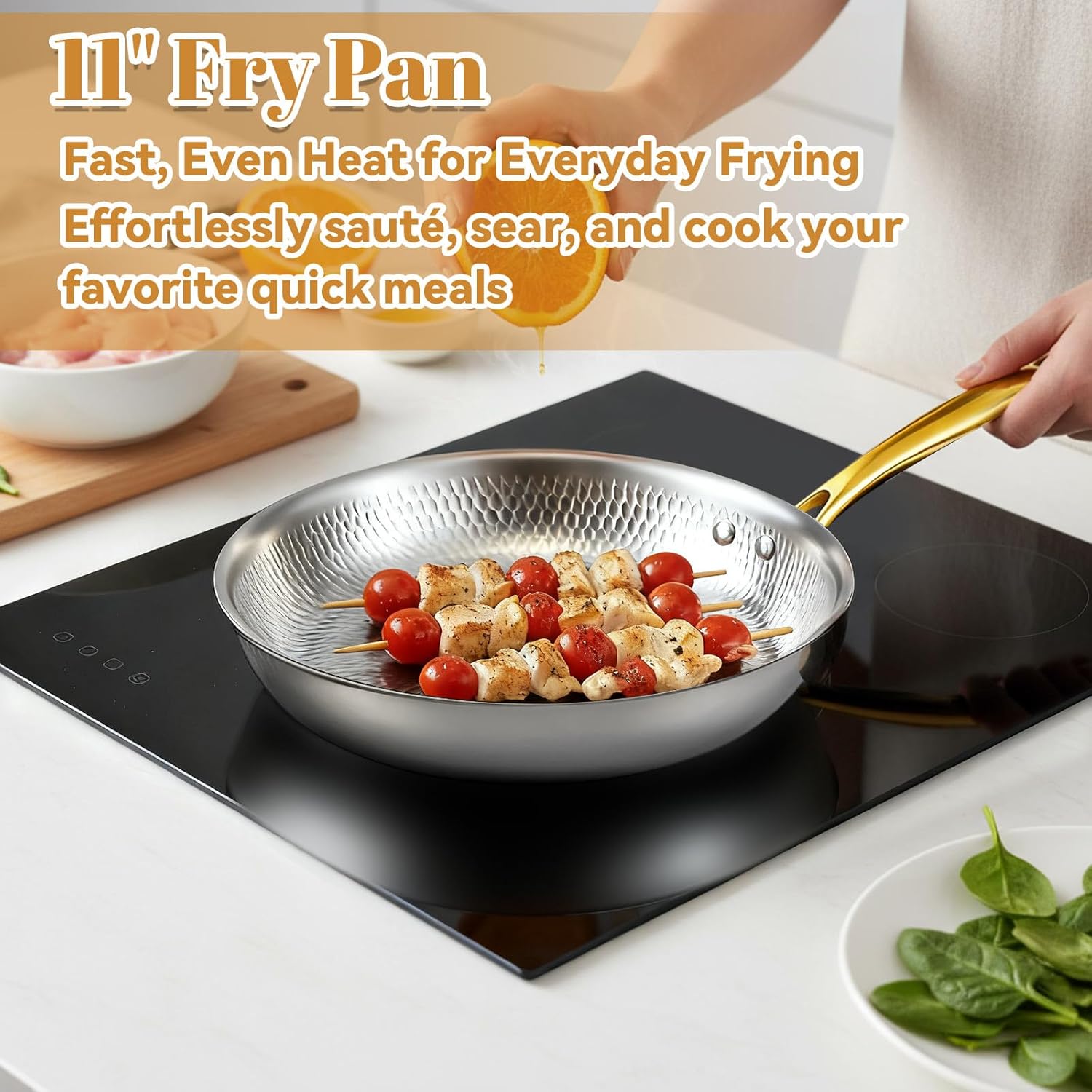 LemonRoad 2 Pieces Titanium Cookware Set, 11'' and 9.45'' Pots and Pans with Lids Triply Titanium No Coat Technology Safe for Oven, Induction and Cook Tops, Dishwasher Safe (Pan and Soup Pot)