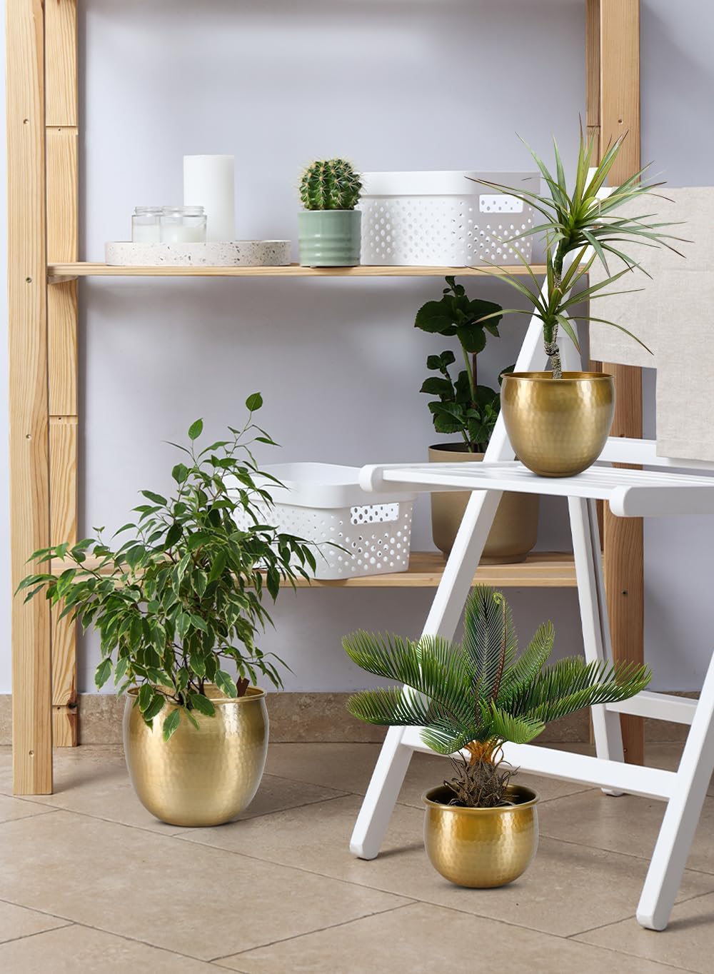 Serene Spaces Living Gold Brass Look Vintage Aluminum Vase - Perfect Decorative Accent for Plants, Weddings, and Events, Metallic Pot for Home, Medium, Measures 9' Diameter and 7' Tall