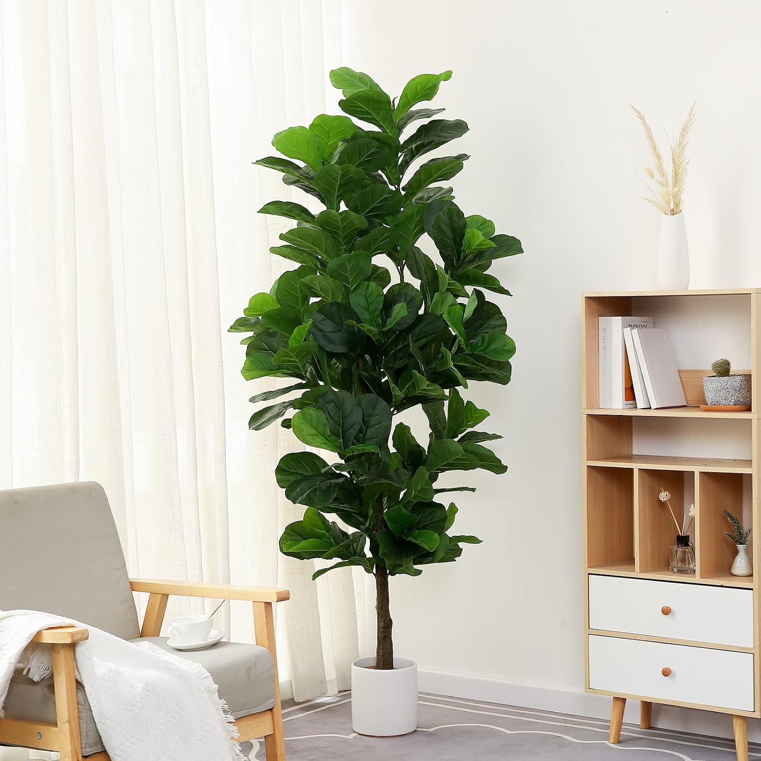 FLOWORLD Fiddle Leaf Fig Tree 6ft Tall Artificial Tree in Pot Fake Ficus Lyrata Plants with 184 Decorative Fiddle Leaves Faux Fig Trees for Home Office Living Room Decor Indoor Outdoor, 2 Pack