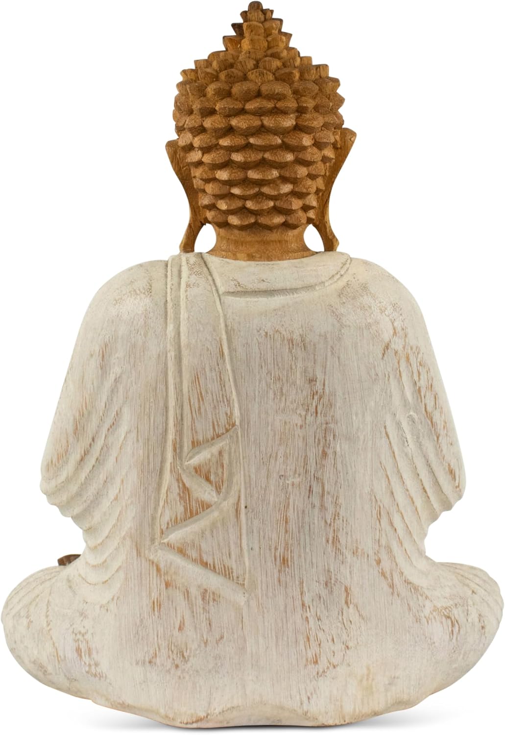 G6 Collection Wooden Serene Meditating Sitting Buddha Art Statue Hand Carved Sculpture Home Decor (16' Tall – Whitewashed)