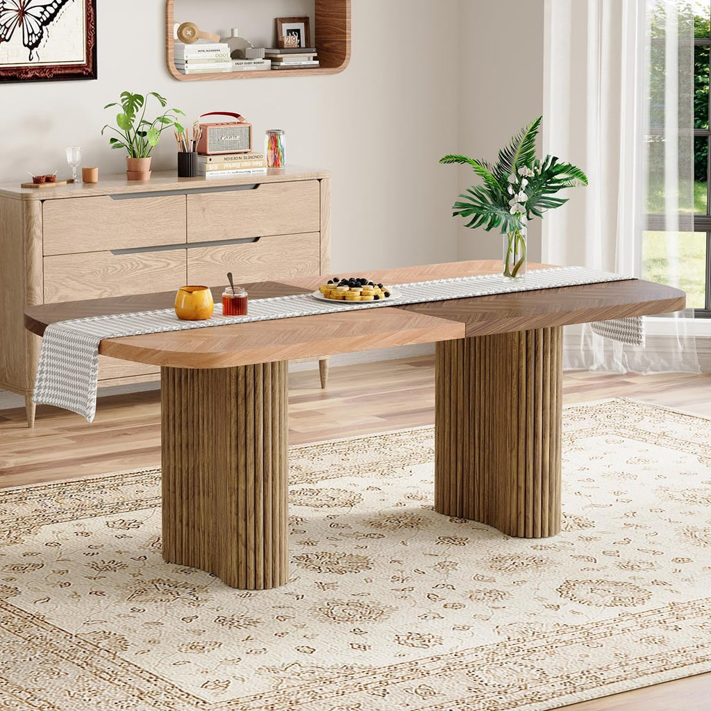 78.7' Extra Long Dining Table for 6-10 People, Modern Kitchen Table with Fluted Bases,Farmhouse Rectangular Dining Table for Dining Room, Kitchen, Living Room