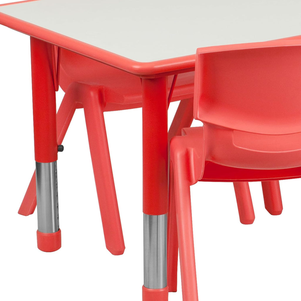 EMMA + OLIVER 23.625' W x 47.25' L Red Plastic Activity Table Set-6 Chairs