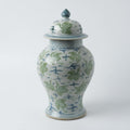 Handmade 41' Ceramic Ginger Jar w/Lid - Classic Chinese Style Porcelain Jar Tea Storage for Home Decor DecorativeTemple Jar Centerpiece Vintage Accent Antique Vase (Green White)