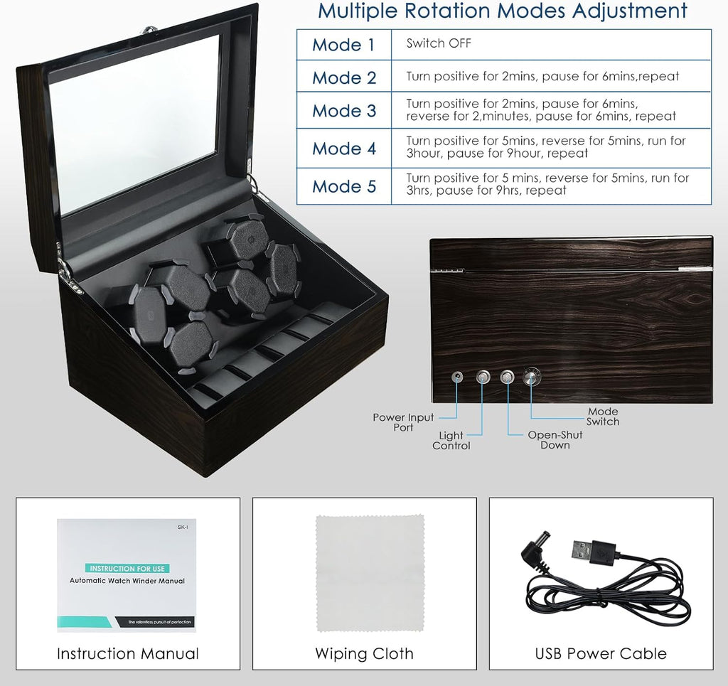 Watch Winder for Automatic Watches, Automatic Watches with Watches Storages, Automatic Watch Winder with Blue Backlight and Foam Pad, 4 Rotation Modes Rotating Watch Box