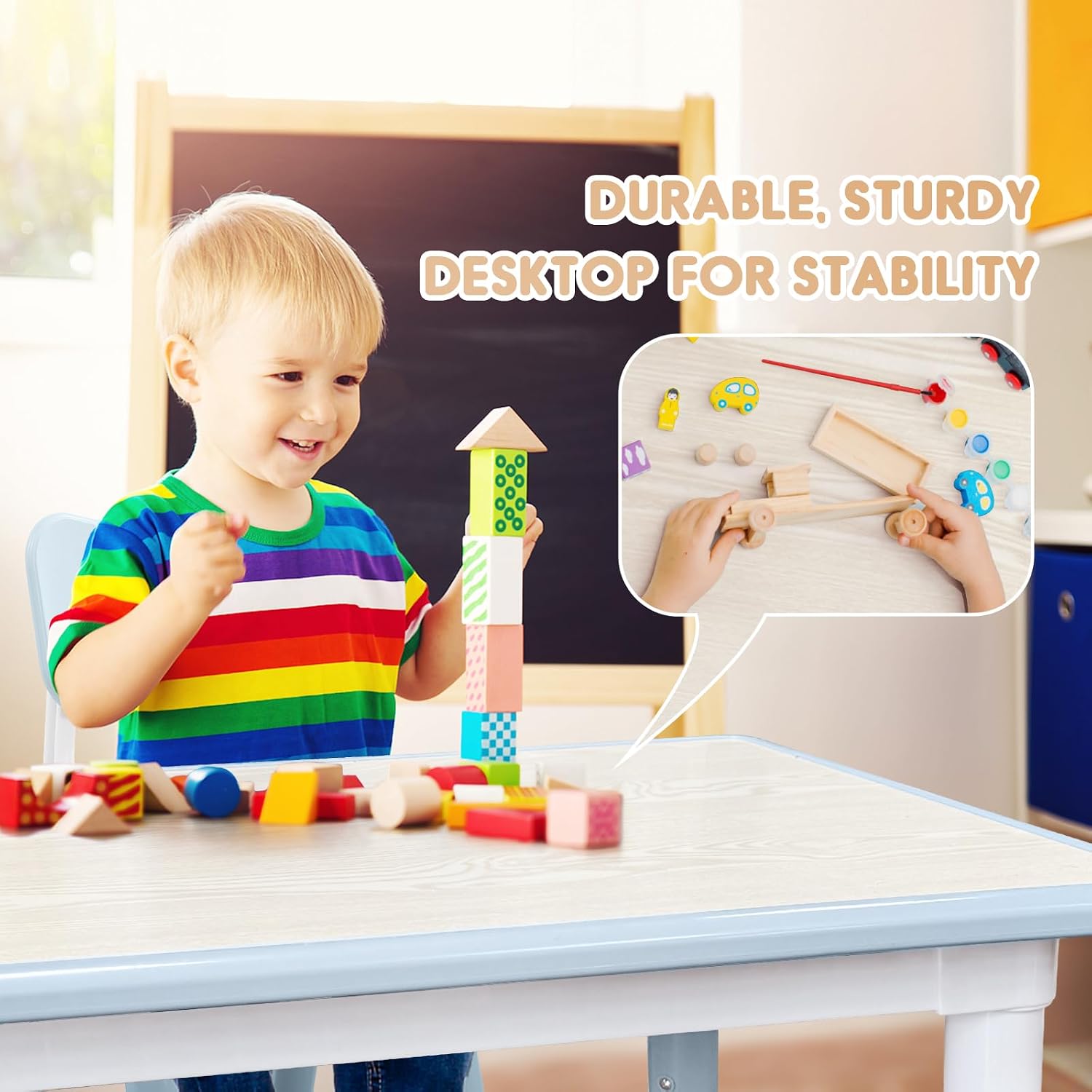 Kids Table and Chairs Set, Height Adjustable Desk With 6 Seats for Ages 3-12,Arts & Crafts Table,Graffiti Desktop, Non-Slip Legs, Max 300lbs, Children Multi-Activity Table for Classrooms,Daycares,Home