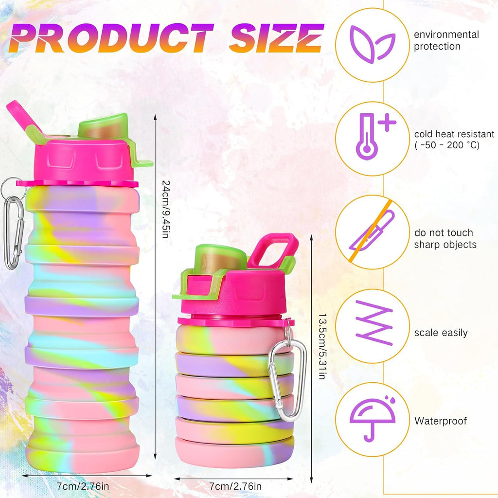 Sunnyray Collapsible Water Bottles Bulk Foldable Water Bottles 17oz Silicone Portable Leak Proof Reusable Sports with Clip for Travel Hiking Camping Outdoor(Colorful,40 Pack)