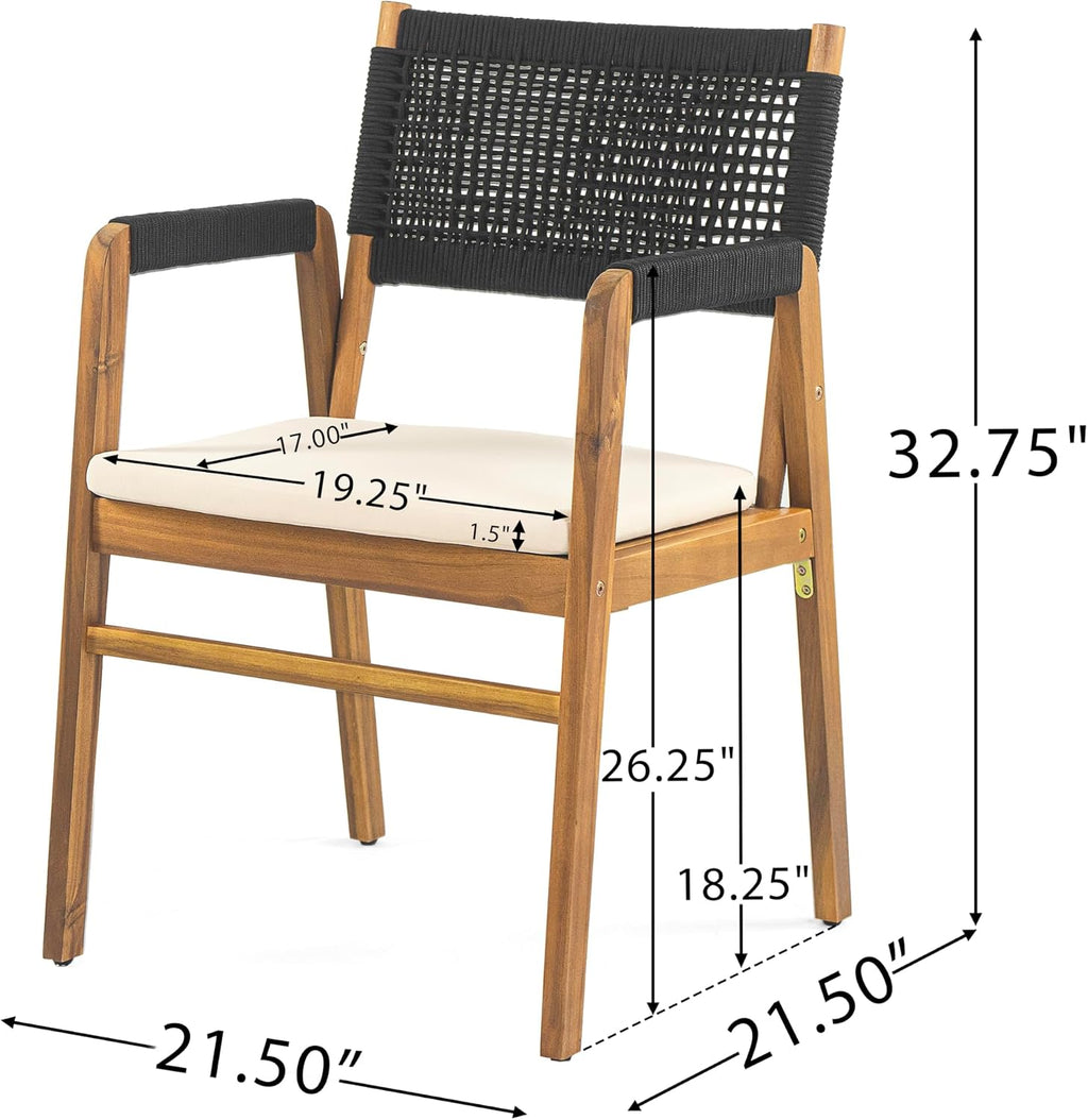 Christopher Knight Home Zed 3 Pieces Outdoor Dining Set, Acacia Wood Dining Chairs and Table, Slats Panel Design Round Table, Wooden Frame, 2 Seater Bistro Set for Balcony Backyard Garden, Teak+Black
