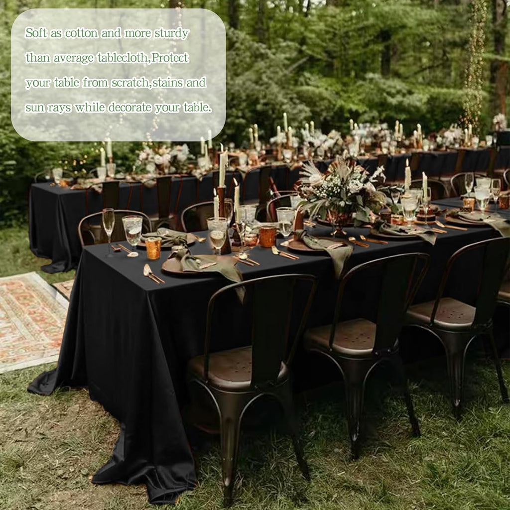 Pesonlook 12 Pack Black Polyester Tablecloth-90 x 132 Inch Black Rectangle Tablecloth for 8 Ft Rectangle Tables,Washable Fabric Table Cover for Wedding/Buffet Party/Dining Table/Events