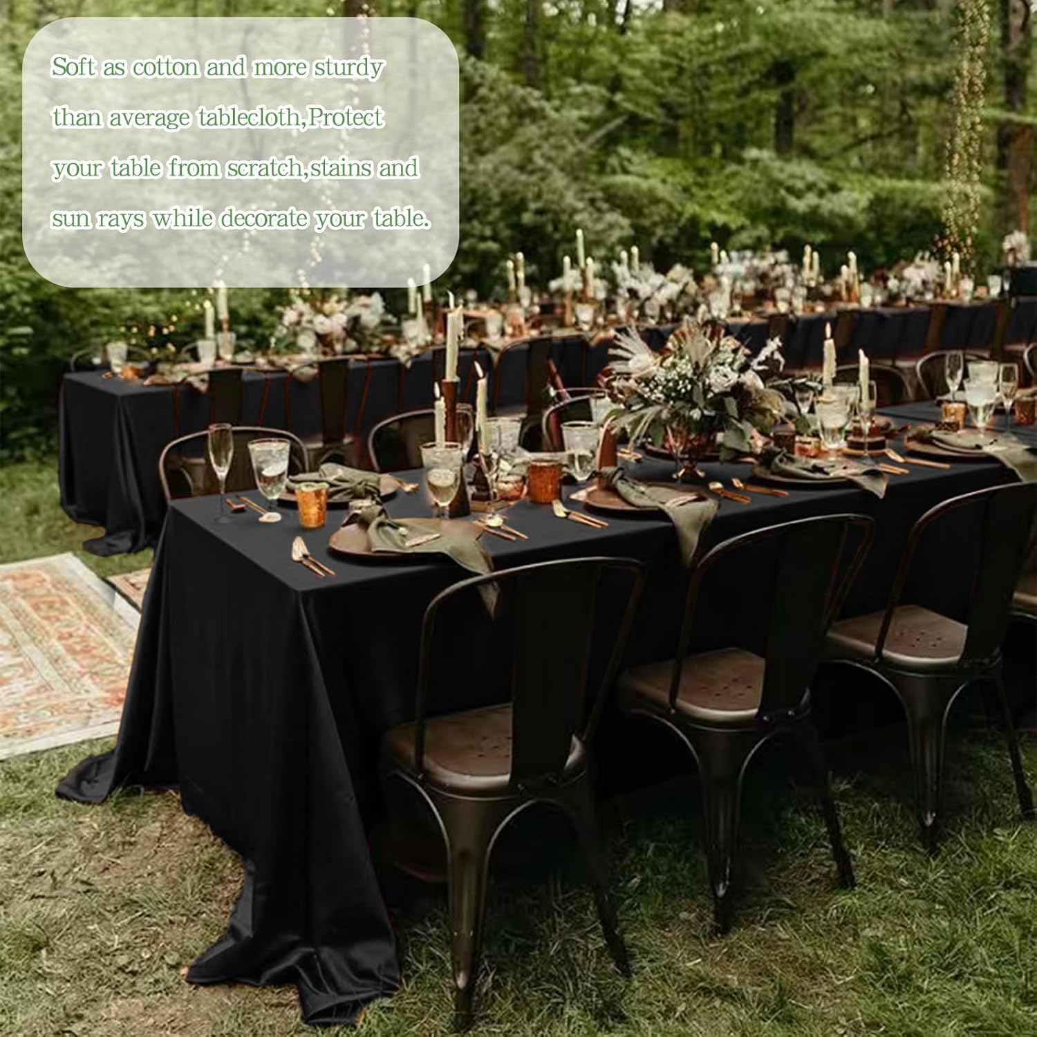 Pesonlook 12 Pack Black Polyester Tablecloth-90 x 132 Inch Black Rectangle Tablecloth for 8 Ft Rectangle Tables,Washable Fabric Table Cover for Wedding/Buffet Party/Dining Table/Events