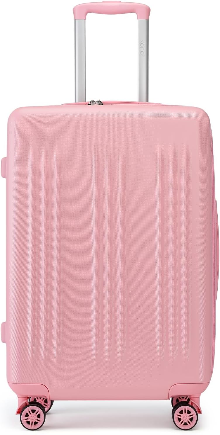 Kono Lightweight 28 Inch Expandable Luggage with Quiet Spinner Wheels TSA Lock, Scratch and Drop Resistant PC+ABS Hardside Durable Large Checked Suitcase, Pink