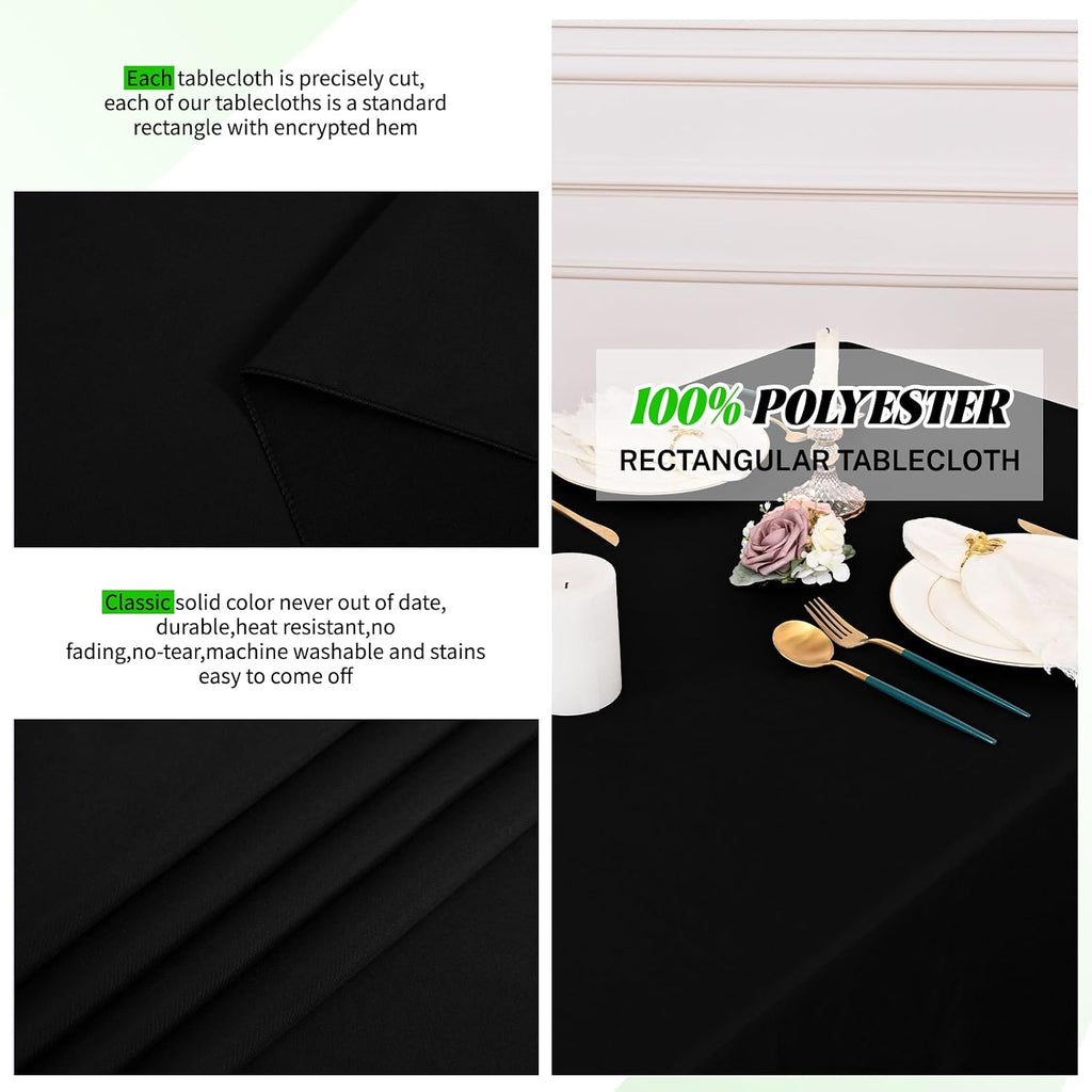 Pesonlook 12 Pack Black Polyester Tablecloth-90 x 132 Inch Black Rectangle Tablecloth for 8 Ft Rectangle Tables,Washable Fabric Table Cover for Wedding/Buffet Party/Dining Table/Events
