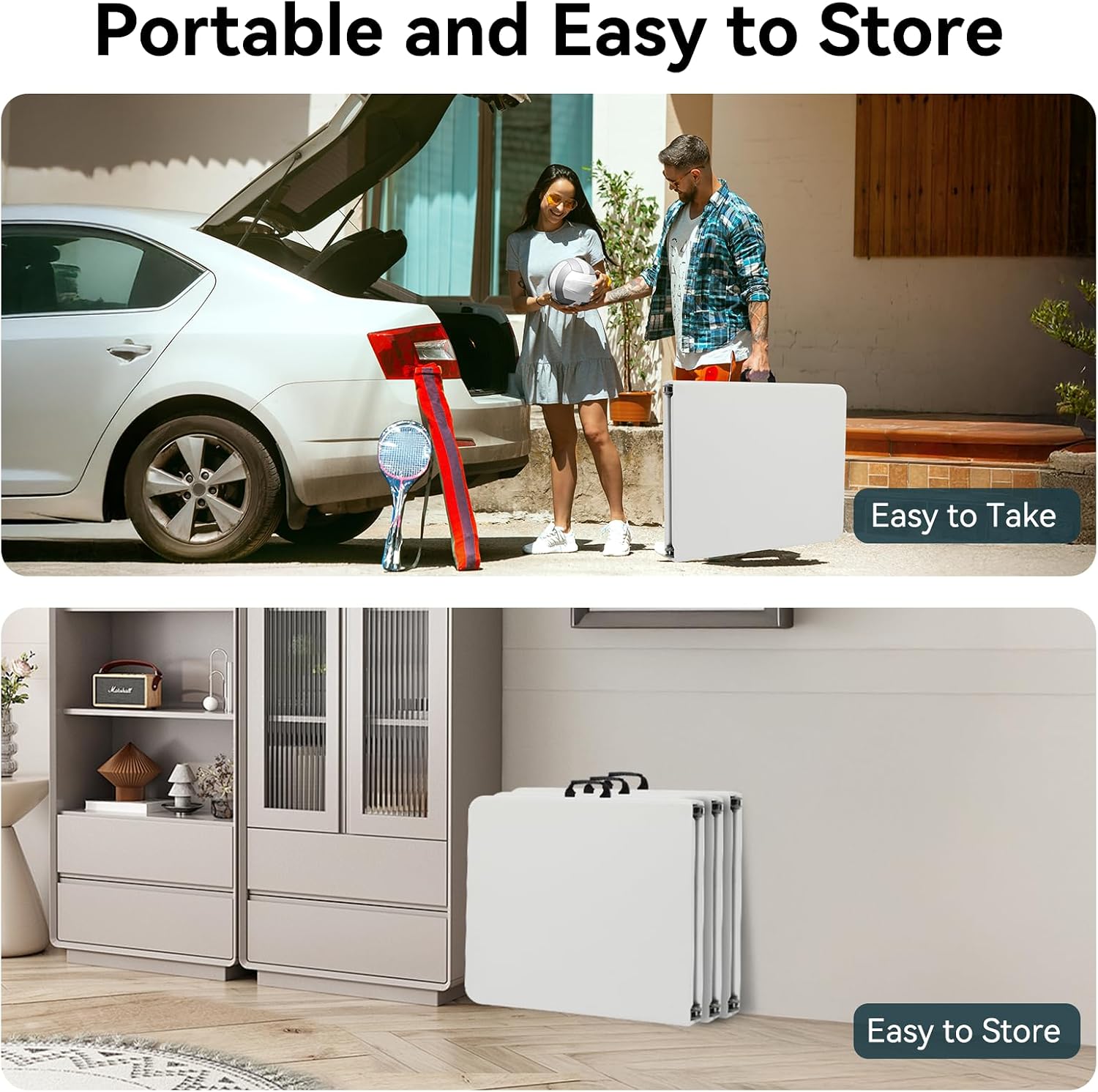 5 Pack of 6 Foot Foldable Table with Built in Handle & Steel Legs ,Heavy Duty Portable ,Perfect for Party, Dining, Wedding, Events, Picnic Indoor, Outdoor, Camping, Utility, Folding(white-5pac)