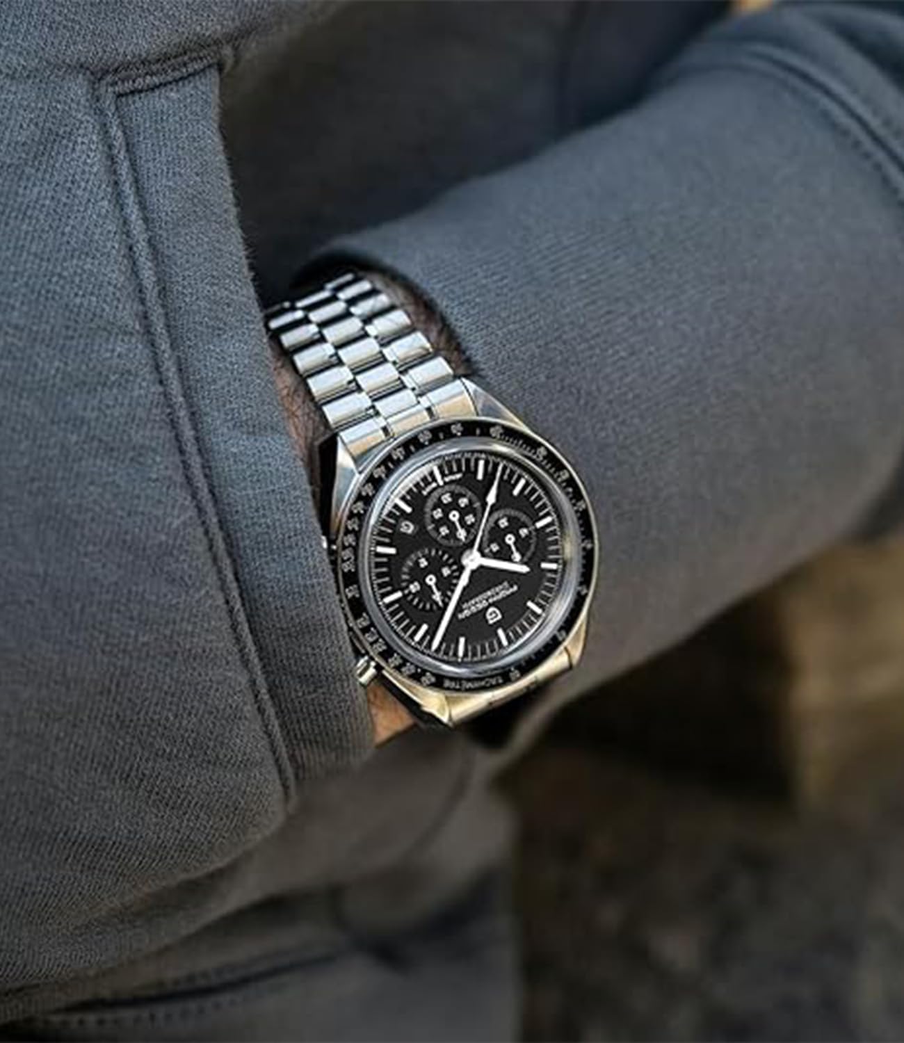 Pagani Design 1701 Men's Watch, Chronograph, VK63 Japanese Quartz Movement, Stainless Steel Bracelet, Water Resistant to 330 Feet (100 Meters), Sapphire Glass Wristwatch.