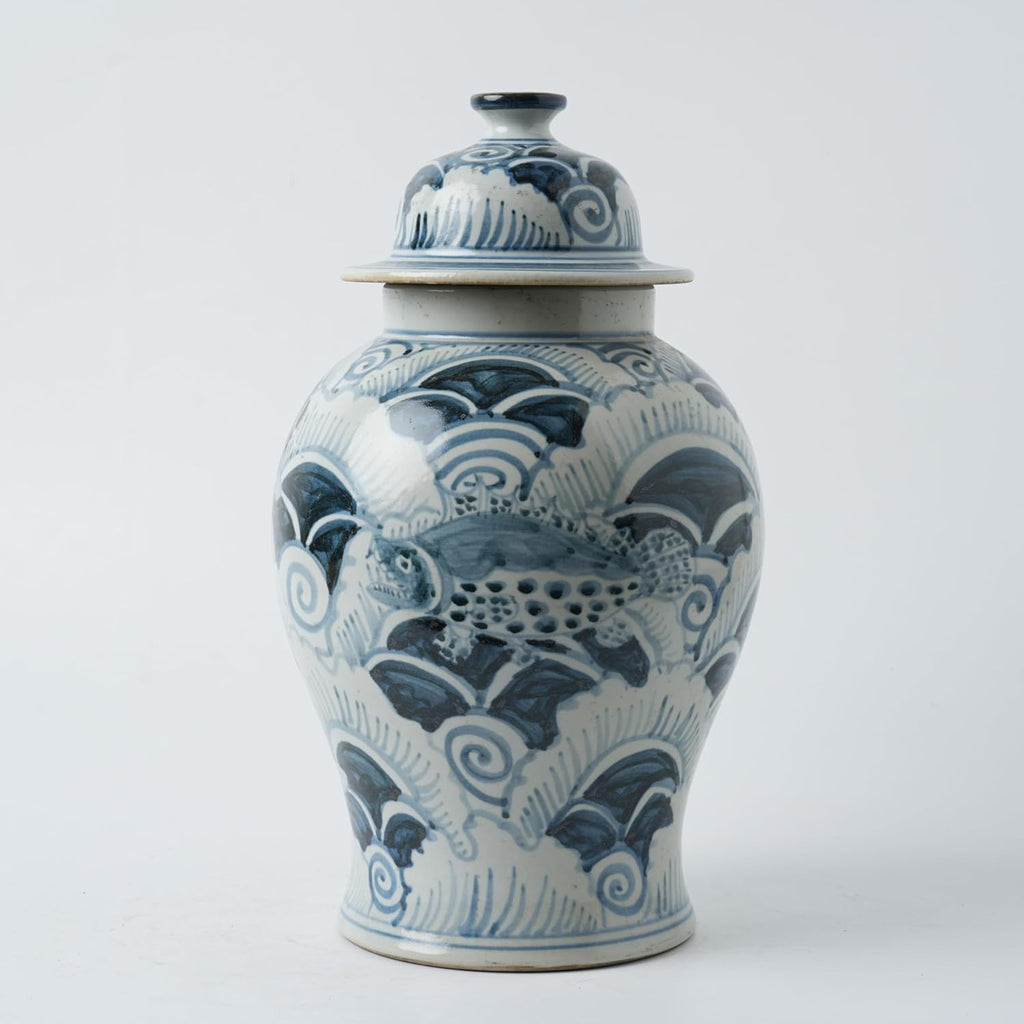 Handmade 41' Ceramic Ginger Jar w/Lid - Classic Chinese Style Porcelain Jar Tea Storage for Home Decor DecorativeTemple Jar Centerpiece Vintage Accent Antique Vase (Dark Blue)