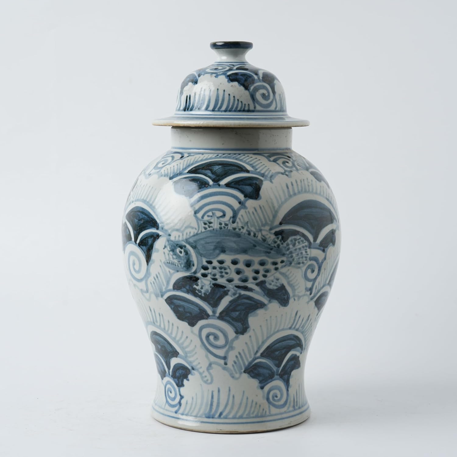 Handmade 41' Ceramic Ginger Jar w/Lid - Classic Chinese Style Porcelain Jar Tea Storage for Home Decor DecorativeTemple Jar Centerpiece Vintage Accent Antique Vase (Dark Blue)