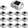 JIGUOOR Solar Deck Lights LED Driveway Lights Solar Powered Dock Light Outdoor IP68 Waterproof Road Markers for Step Sidewalk Stair Boat Garden Ground Pathway Yard (White, 14 Pack)