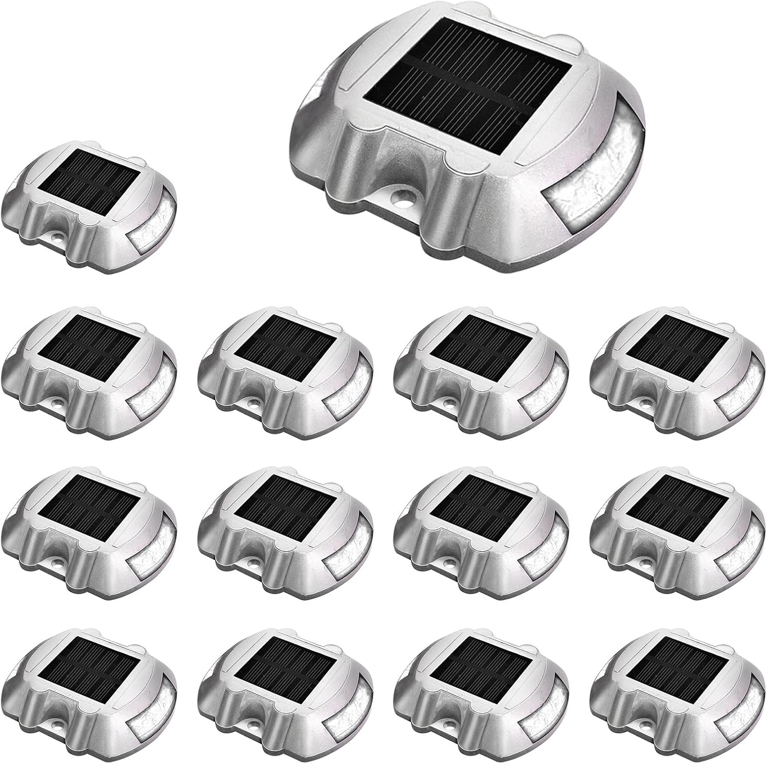 JIGUOOR Solar Deck Lights LED Driveway Lights Solar Powered Dock Light Outdoor IP68 Waterproof Road Markers for Step Sidewalk Stair Boat Garden Ground Pathway Yard (White, 14 Pack)