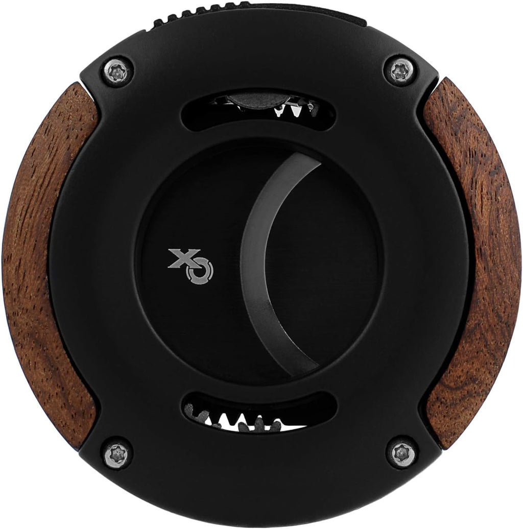 XIKAR XO Double Guillotine Cigar Cutter, Black & Redwood – Dual Stainless Steel Blades, 64 Ring Gauge, Round Aluminum Body, Precision Cigar Cutting, Spring-Loaded Release, Premium Cutter for Cigar Aficionados