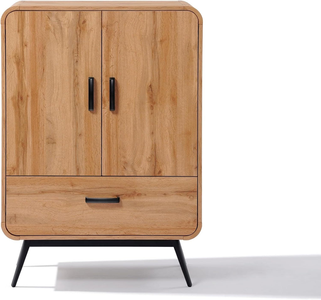 LuxenHome Buffet Cabinet with Storage, 31.5' Accent Sideboard Cabinet with Black Metal Legs, 2-Door 1-Drawer with Soft Close Organizer Wood Server Console Table for Entryway, Living Room, Dining Room