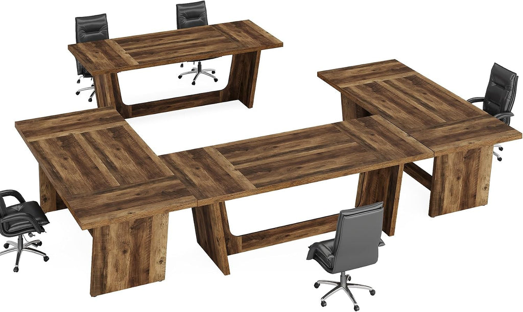 Tribesigns 14-16 People Conference Table, 12 FT Large Rectangular Meeting Seminar Table, Modern Solid Executive Office Business Furniture Boardroom Desk for Office (Set of 4, Dark Brown)