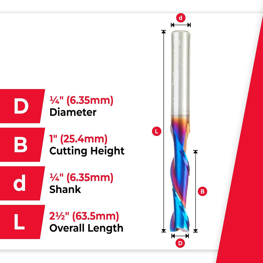 Amana Tool 46315-K-5 5 Pack SC Spektra Extreme Tool Life Coated Spiral Plunge 1/4 Dia x 1 CH x 1/4 SHK 2-1/2 Inch Long Up-Cut Router Bits