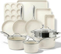 Gotham Steel Hammered 15Pcs Ceramic Cookware Set Nonstick, Induction Pots and Pans Set Non Stick with Bakeware Set & Steamer for Cooking, Non Toxic PFOA PFOS Free, Oven & Dishwasher Safe, Cream White
