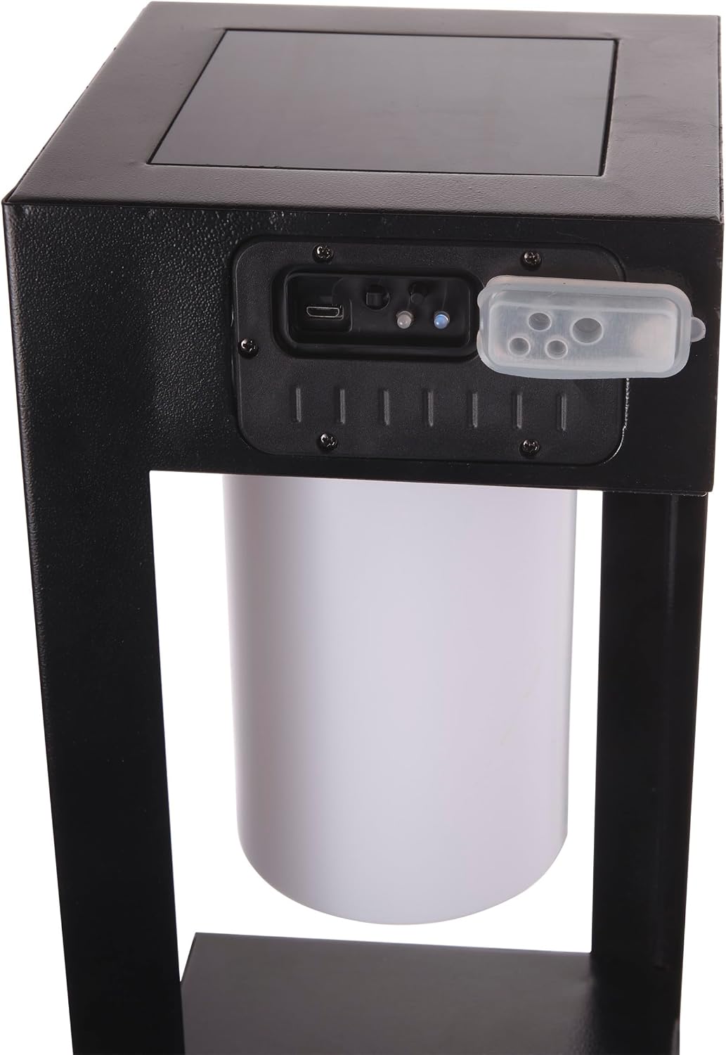 Alpine Corporation Outdoor Solar Metal Bluetooth 5.0 Speaker Plays 50 Foot Sound Range with Ground Stake and LED Lights, 24' H, Black
