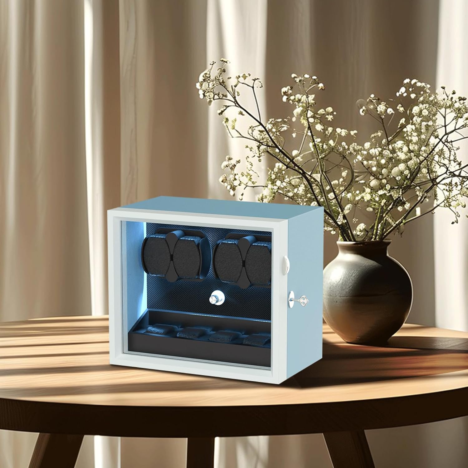 XTELARY Lockable Automatic Watch Winder - 4/6/8/12 Watch Storage, 4 Rotation Modes, Quiet Motor, Backlight