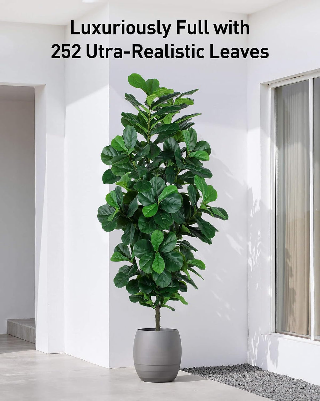 FLOWORLD Fiddle Leaf Fig Tree 7ft Tall Artificial Tree in Plastic Pot Fake Ficus Lyrata Plants with 184 Decorative Fiddle Leaves Faux Fig Trees for Home Office Living Room Decor Indoor Outdoor