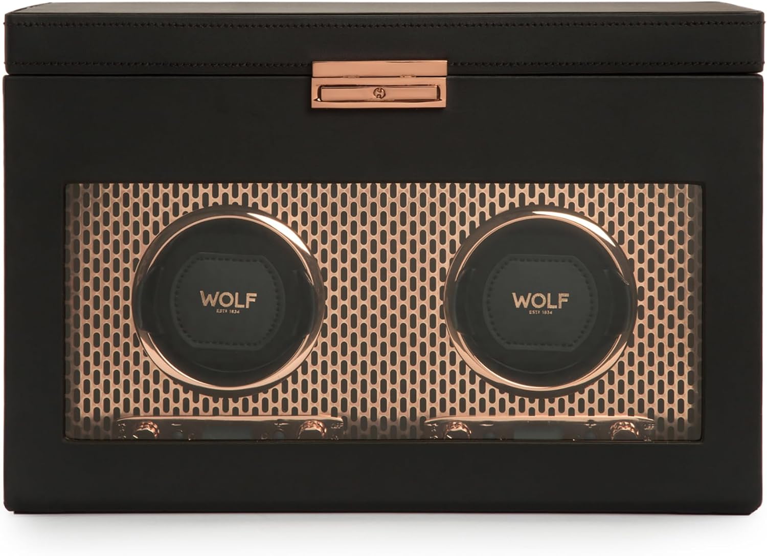 Wolf Axis Watch Winder with Storage - Secure Fit with Patented Lock-in Dynamic Cuff - Accommodates All Wrist Sizes - Vegan Leather - Includes Universal Adapter