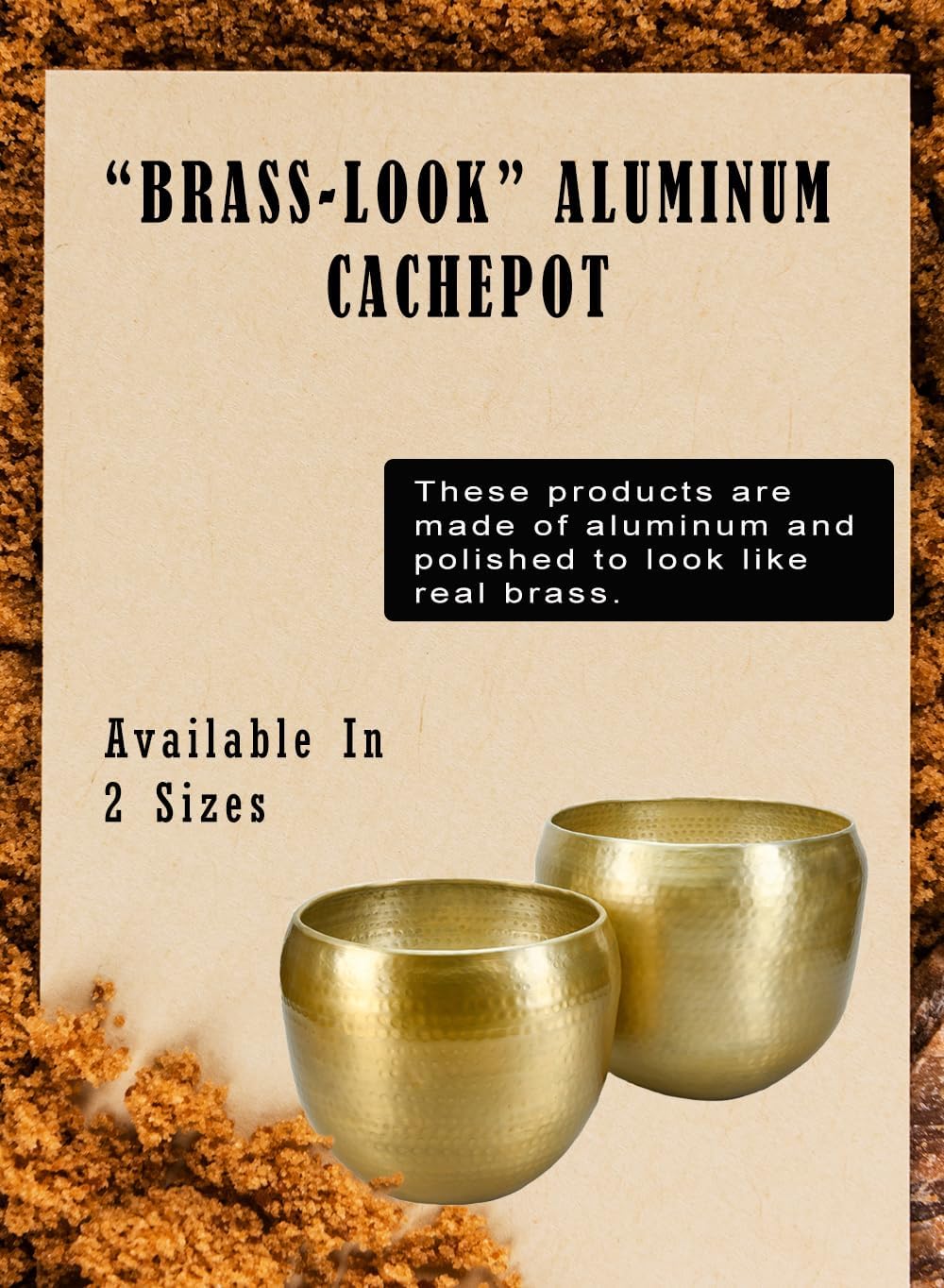 Serene Spaces Living Brass-Look Aluminum Cachepot: Handcrafted in India, Elegant Wedding & Home Decor, Vintage Planter for Indoor Plants, Flowers, Table Centerpieces, Small, 13' Diameter & 10.5' Tall