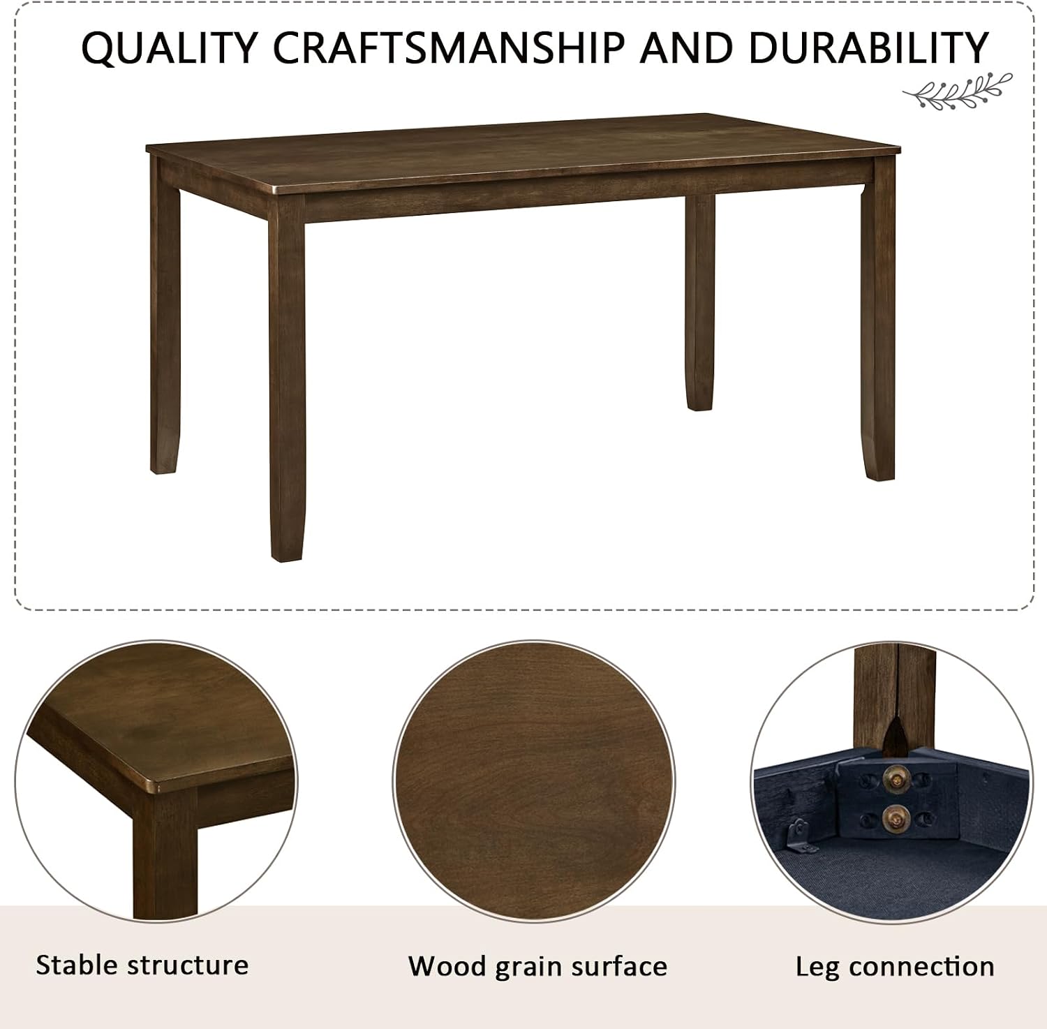 LUMISOL 6-Piece Modern Dining Table Set with Upholstered Chairs of 6, Wooden Rectangular Table for 6-7 People, Farmhouse Kitchen Table Set with Bench for Restaurant, Walnut