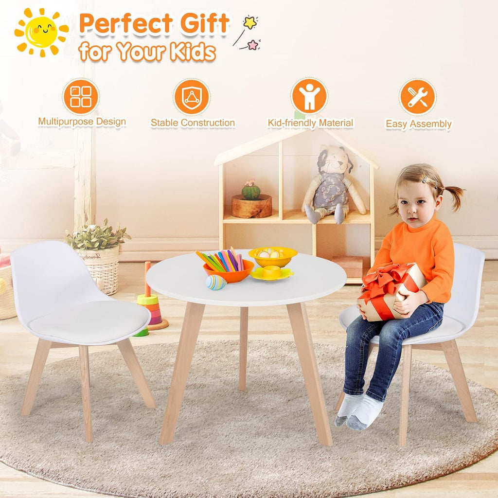Costzon Kids Table and Chair Set, 3 PCS Wood Activity Play Table w/Padded Seat & Wood Legs for Arts, Crafts, Reading, Preschool, Kindergarten, Playroom, Mid Century Modern Toddler Table and Chairs