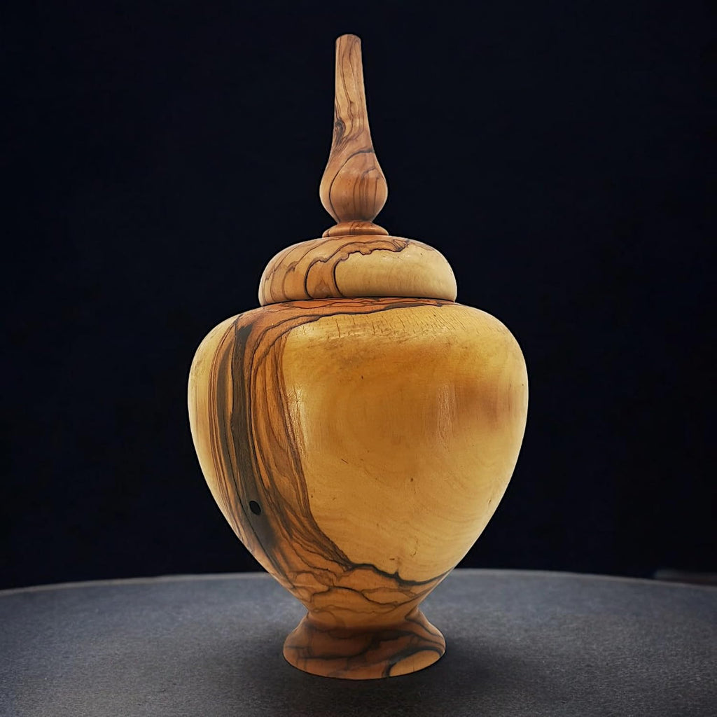 Hand-Turned Olive Wood Lidded Box - Decorative Vase, Rustic Home Decor, Jewelry Box, Unique Gift, New Home & Housewarming Wood Decor