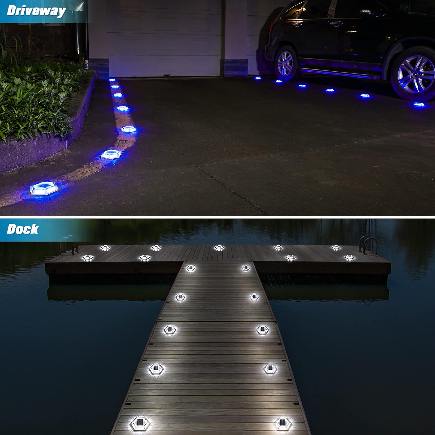 VOLISUN 24 Pack, Solar Driveway Lights Dock Outdooor Waterproof Marker Light, 2 Colors in 1 Led Wireless IP67,Solar Step Lights for Driveway Sidewalk Pathway Yard