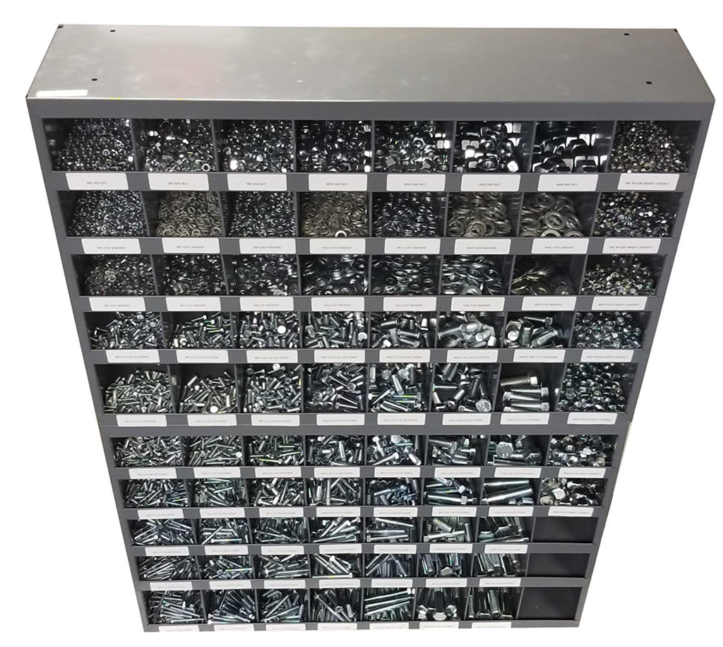 M&M Fasteners 5,435 Piece Metric Class 10.9 Hex Bolt, Hex Nut, Nylon Lock Nut, Lock and Flat Washer Assortment Kit with 2 Metal Bolt Bins