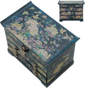 February Mountain Mother of Pearl Wooden Jewelry Organizer Box – Jewelry Storage Box for Women, Features Spacious Drawers, Ideal for Rings, Bracelets, Watches, Chains, Accessories (Peony_Blue)
