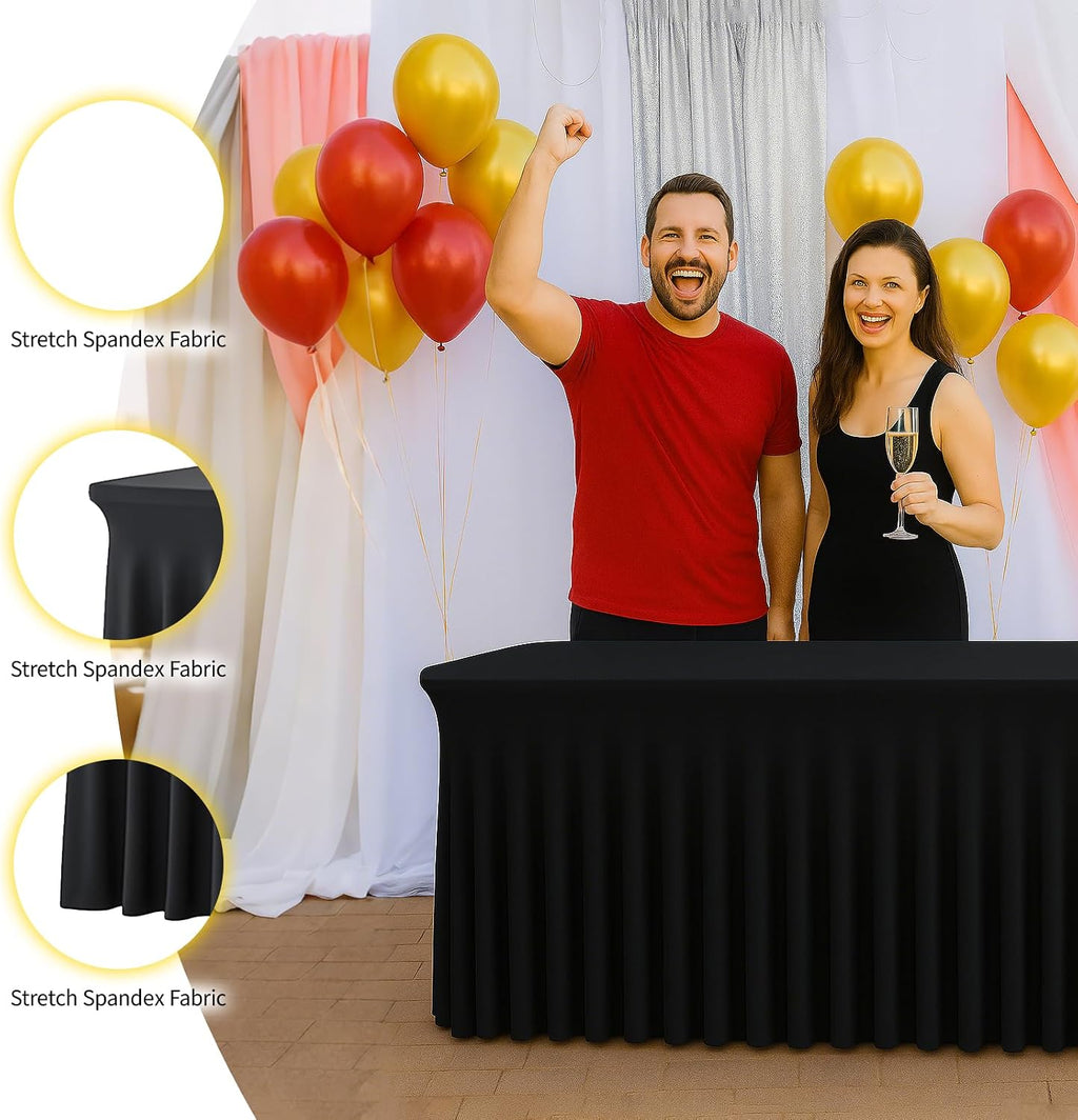 Deep Dream 6 Pack Black Spandex Fitted Tableclothes for 8 Foot Rectangle Tables, Wrinkle Free 8FT Fitted Table Cover, Stretch Tablecloth Table Skirt for Party, Banquet, Wedding and Events