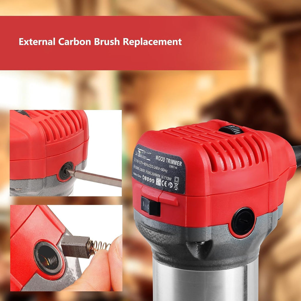 Brushless Router Trimmer, Electric Hand Palm Router, with 15Pcs Router Bits, Maximum Speed 13000-33000rpm, Fine Depth Adjustment, for Woodworking, Slotting