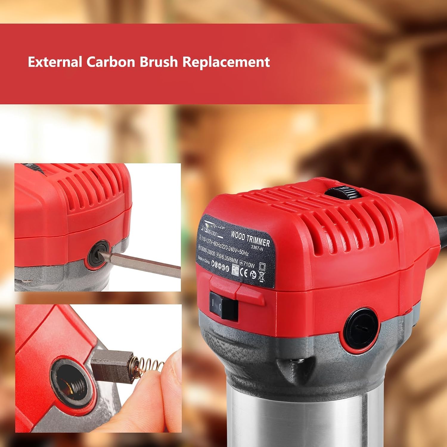 Brushless Router Trimmer, Electric Hand Palm Router, with 15Pcs Router Bits, Maximum Speed 13000-33000rpm, Fine Depth Adjustment, for Woodworking, Slotting